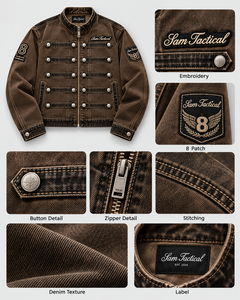 Veste de motard marron vieilli pour homme Sam Tactical, col montant, fermeture éclair, badge brodé, prix abordable, vente en gros, OEM - Product Image 6