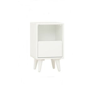 Modern Nordic Style White Bedside <b>Table</b> with Open Cubby and Single Drawer Modern Bedroom Accent <b>Table</b> Solid Wood Leg <b>Side</b> <b>Table</b> - Product Image 1
