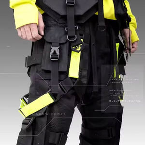 Pantalon cargo techwear streetwear pour homme, pantalon tactique cyberpunk, joggers multi-poches, sangles, style urbain hip hop Harajuku, accents néon - Product Image 5