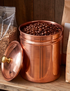 Copper Kitchen Storage Canister <b>Set</b> With Lid Round Food Container For Spice Pantry Classic Polished Design 1 Layer - Product Image 3