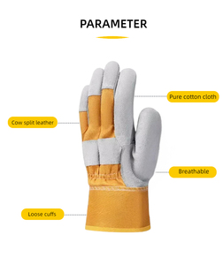 Gants de sécurité en cuir blanc et jaune, entièrement texturés, résistants à l'abrasion, antidérapants, usage général, poignet droit - Product Image 2