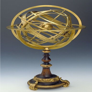 Intricate brass armillary sphere globe on a wooden base with month and zodiac bands, available at wholesale prices. - Product Image 2