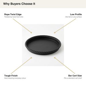 Bandeja de Hierro Hecha a Mano de 28 cm con Borde de Cuerda Trenzada, Diseño Bandhan Negro Mate para Decoración del Hogar, Hoteles, Bodas, Decoración de Mesa - Product Image 4