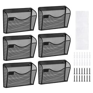 Portadocumenti da Parete in Metallo a Sei Scomparti, Rastrelliera a Rete con 1 Tasca per Archiviazione di Riviste, Posta, Documenti e Organizzazione Chiavi - Product Image 5