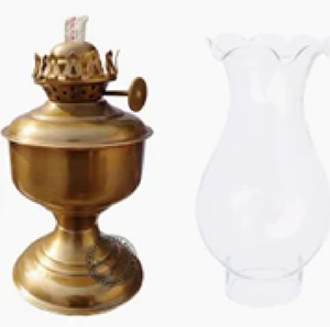 Elegant table <b>top</b> brass oil burner base with removable clear fluted glass hurricane chimney, available at wholesale prices. - Product Image 1