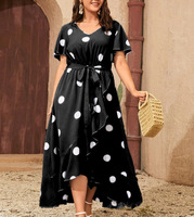 Robes maxi à pois pour femmes, été 2024, décontractées, respirantes, taille naturelle, ceinture, grande taille