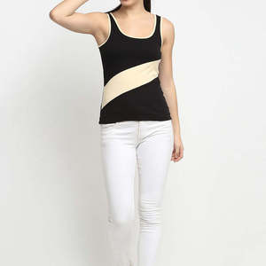 Débardeur pour femme à motif uni, col rond, tricoté en coton et élasthanne, style minimaliste, respirant, séchage rapide, longueur longue - Product Image 4
