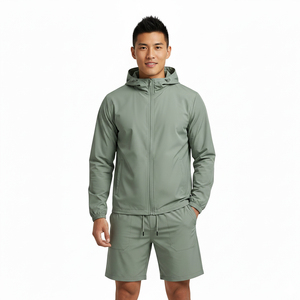 Custom Lightweight Breathable Sporty Polyester Men's Jacket Hoodie and Shorts <b>Set</b> Windproof Tracksuit - Product Image 4