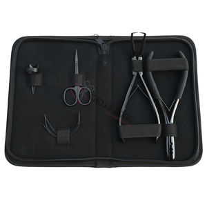 Kit de Herramientas Profesionales para Extensiones de Cabello Negro con Microperlas, Alicates de Crimpado, Tijeras de Corte, Agujas Curvas en Estuche de Almacenamiento - Product Image 1