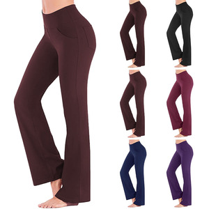 Leggings de yoga évasés pour femmes, taille mi-haute, respirants, légers, en Spandex/Nylon, avec taille élastique, couleur unie, pour le sport et le yoga - Product Image 1