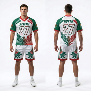 Conjunto de Uniforme de Lacrosse Sublimado, Pantalones Cortos con Gráficos de Alas Verdes y Blancas, Transpirables, que Absorben la Humedad, Ropa Técnica para Equipos - Product Image 1