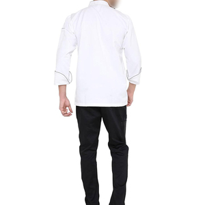 เสื้อเชฟแขนยาวสีขาวผ้าป๊อปลินติดกระดุมด้านหน้าสำหรับร้านอาหาร พร้อมรายละเอียดขอบสีเทา - Product Image 2