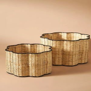 <b>Square</b> woven rattan laundry <b>basket</b> featuring raised paneled box-grid patterns and top twisted handles, available at wholesale. - Product Image 4