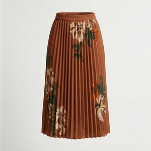 Jupe midi plissée florale pour femme, taille élastique, en mousseline, style confortable pour l'automne - Product Image 1
