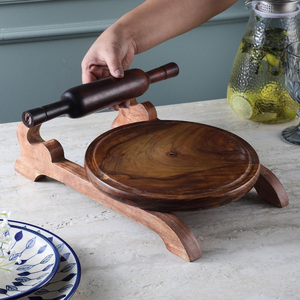 Ensemble Chakla Belan en bois avec support, planche à faire des roti et des chapati, et rouleau à pâtisserie en bois fait main pour la préparation de la pâte à pizza et la cuisine à domicile - Product Image 2