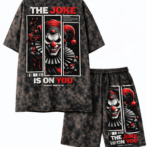 Ensemble T-shirt et short surdimensionné respirant OEM en molleton épais, imprimé par transfert thermique, délavé à l'acide, effet soleil, style streetwear - Product Image 1