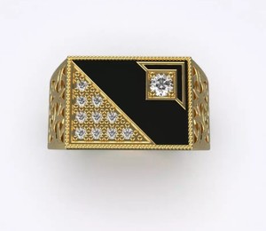 Luxury 925 Sterling Silver <b>Gold</b> Plated Black Enamel CZ Signet <b>Ring</b> Premium Wide Band Men Women Jewelry - Product Image 3