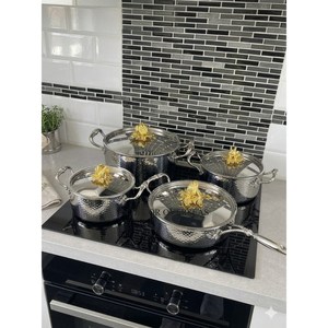 Ensemble de 4 casseroles Ruffoni de qualité supérieure en acier inoxydable texturé martelé, finition argentée brillante et polie, avec couvercles pour légumes - Product Image 6