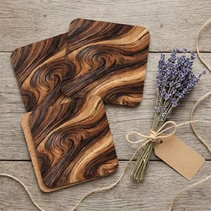 Mid Century Teak Wood Grain <b>Coaster</b>: Modern Organic Table Decor, Square Cork Back <b>Drink</b> <b>Coaster</b> for Home Office - Product Image 3