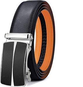 Cinturón de Vestir para Hombre de Alta Calidad, de Cuero Genuino con Hebilla Automática, Patrón de Fibra de Carbono Negro, para Oficina, Reuniones y Bodas - Product Image 1