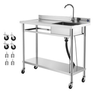 Lavello Commerciale in Acciaio Inossidabile per Cucina con Vasca Scorrevole e Rubinetto Acqua Calda/Fredda - Product Image 1