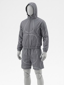 Ensemble de survêtement sportif léger pour homme, gris, été, adulte, coupe-vent, veste à capuche, short, tissu polyester/nylon, séchage rapide - Product Image 6