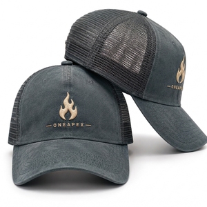 Gorra Trucker Gris Carbón para Hombre, Logotipo de Llama Bordado, Gorra de Béisbol de Algodón con Malla Trasera Ajustable, Estilo Casual Urbano - Product Image 1