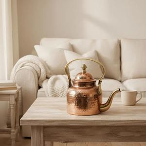 Handcrafted Hammered Copper <b>Kettle</b> Set Vintage Brass Handle Cookware Copper Tea <b>Kettle</b> Stovetop Handmade Copper Tea Pot - Product Image 5