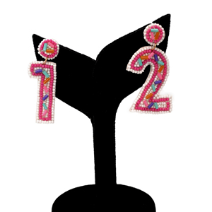 New Trendy Statement Style <b>Beaded</b> Number Earrings <b>Colorful</b> Statement Dangle Earrings for Women and Girl Perfect Party Accessory - Product Image 1