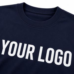 Camiseta de Manga Corta con Cuello Redondo y Logotipo Personalizado Azul Marino para Hombre, Estampado de Logotipo Blanco, Estilo Jersey Informal, Top de Algodón Grueso de Gran Tamaño - Product Image 4
