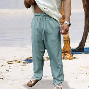 Men's Cotton Linen <b>Pants</b> Basic Versatile Fashion Loose <b>Pants</b> Male Breathable Solid Casual Drawstring Jogger Baggy Trousers - Product Image 2
