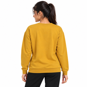 Sweat-shirt jaune uni à col rond unisexe, coupe classique, pull décontracté - Product Image 2