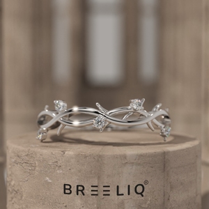 Diamond Vine Wedding Band 14k White Gold Nature Inspired <b>Bridal</b> Ring Twig Branch Stackable Wedding Band Minimalist Jewelry - Product Image 4