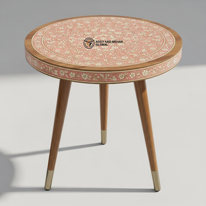 Luxury Handcrafted Meenakari Wooden Accent <b>Table</b> Vibrant Floral Inlay Print <b>Stool</b> Premium Solid Wood Leg Tripod <b>Table</b> - Product Image 1