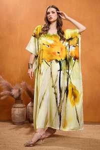 Wholesale Designer Turkish Style <b>Kaftan</b> Kurta Women Polyester Handmade Batwing Sleeves V Neck Regular Fit Flared Hem Midi Short - Product Image 4