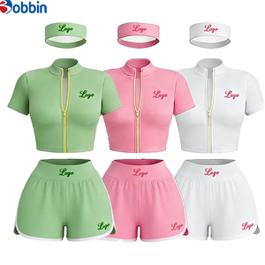 Conjunto de 2 Piezas de Chaqueta Corta y Pantalones Cortos Deportivos Casuales de Moda Hip Hop, Ajustados, de Spandex/Poliéster, con Cierre, para Mujer, Verano - Product Image 6