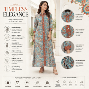 Vestido Maxi de Seda de Alta Calidad, Talla Única, Azul Carmesí, Estilo Vintage, Paisley Mandala |   Ropa de Estilo Bohemio con Estampado Étnico para Vacaciones en Ibiza - Product Image 3