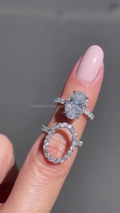 Conjunto de anillo de bodas de plata 925 único, halo de diamante de moissanita de corte ovalado con vástago abierto, hermoso anillo de bodas para regalos de aniversario - Product Image 2