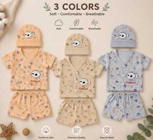 Conjunto de Verano para Bebé de Algodón, Manga Corta, Cuello en V, Estampado Lindo, con Gorro, Suave y Transpirable, Unisex - Product Image 2