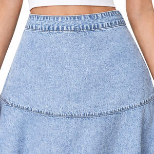 Jupe longue vintage en jean délavé pour femme, taille haute, coupe trapèze, 100 % coton, imperméable et respirante, automne-hiver, vente en gros - Product Image 3