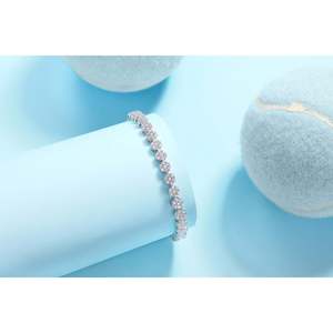 Luxurious Platinum Plated S925 Silver Flower Design Tennis <b>Bracelet</b> Set High Quality Moissanite Light Luxury Stylish Fashionable - Product Image 5