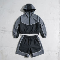 Conjunto de Chándal Cortavientos Morado Otoñal OEM/ODM Y2K Unisex con Ribete Reflectante, Transpirable, de Nylon Tejido, Estilo Jogger con Cuello Alto Frontal