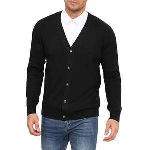 Cardigan tricoté 12 GG pour homme avec logo OEM personnalisé sur le devant, idéal pour l'extérieur, automne-hiver, faible MOQ, 100 % coton standard - Product Image 3