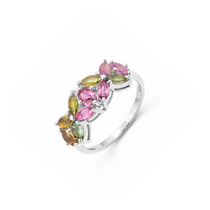 Bague de déclaration de luxe plaquée or Ishime Jewels en argent sterling 925 avec tourmalines multicolores, taille marquise vintage et sertissage à griffes - Product Image 2