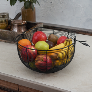 Corbeille à fruits moderne en métal noir en forme de pomme avec poignée, pour comptoir de cuisine, bol à fruits décoratif, organisateur de rangement domestique - Product Image 4