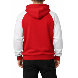 Sweat-shirt à capuche pour homme de style baseball, rouge et blanc, à manches raglan contrastées, vente en gros OEM - Product Image 2