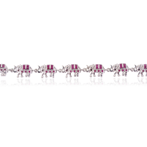 Bracelet à maillons en argent sterling 925 avec rubis naturel et diamant, motif éléphant porte-bonheur, prix de gros pour femmes - Product Image 5