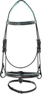 Bridon de cheval personnalisé haut de gamme avec frontale en cristal bleu et sangle de nez de créateur, couronne anatomique avec rembourrage bleu ciel - Product Image 2