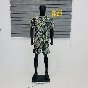 ZEYN Men's Solid Sublimation Breathable High Quality Customizable Suit Shorts <b>Set</b> Crew Neck Quick Dry <b>Knitted</b> 100% Cotton Summer - Product Image 1