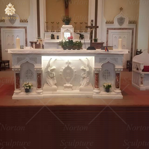 Prix pas cher grand marbre blanc sculpté à la main sainte église articles religieux autel crème pierre cathédrale Tabernacle décor Statues - Product Image 2